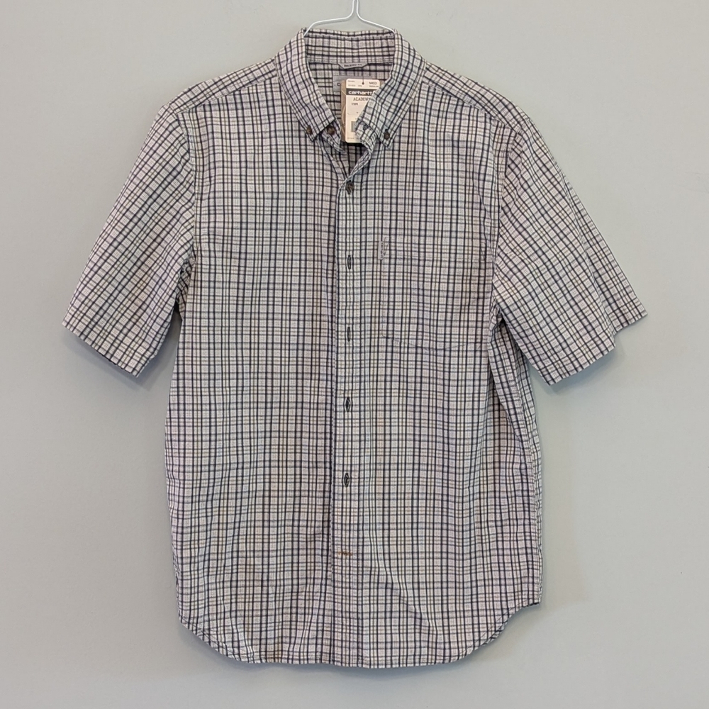 NWT Men's Carhartt Checkered Plaid Shirt Size Medium Short Sleeve Button Up